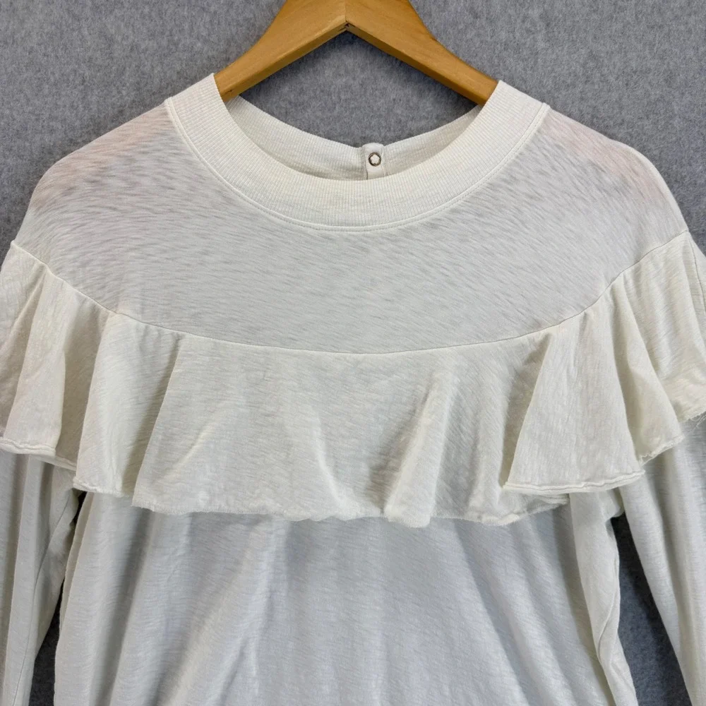 Nation LTD Ivory Cream Ruffle Top Long‎ Sleeve Button Back Blouse Size Large